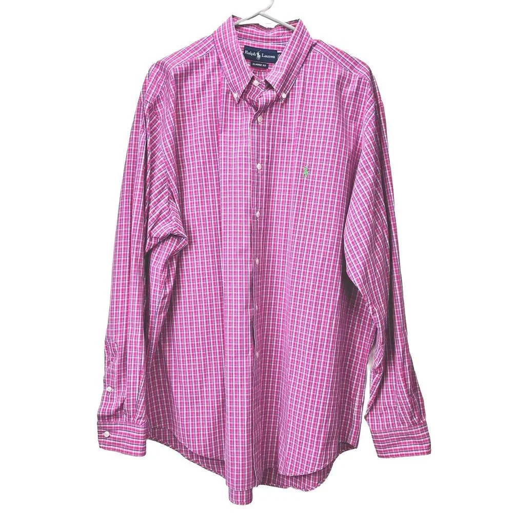 Polo‎ Ralph Lauren Pink Plaid Check Cotton Poplin Button Down Shirt Size XL